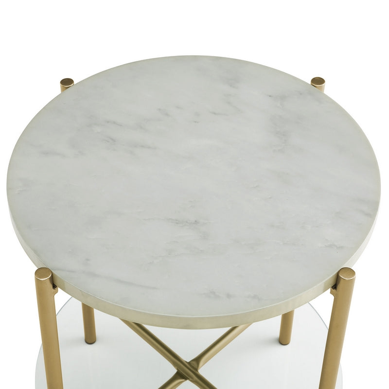 Deco Circular Side Table Gold and White 1 Shelf