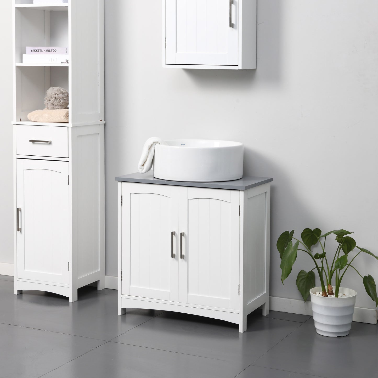 kleankin Pedestal Under Sink Cabinet with Double Doors