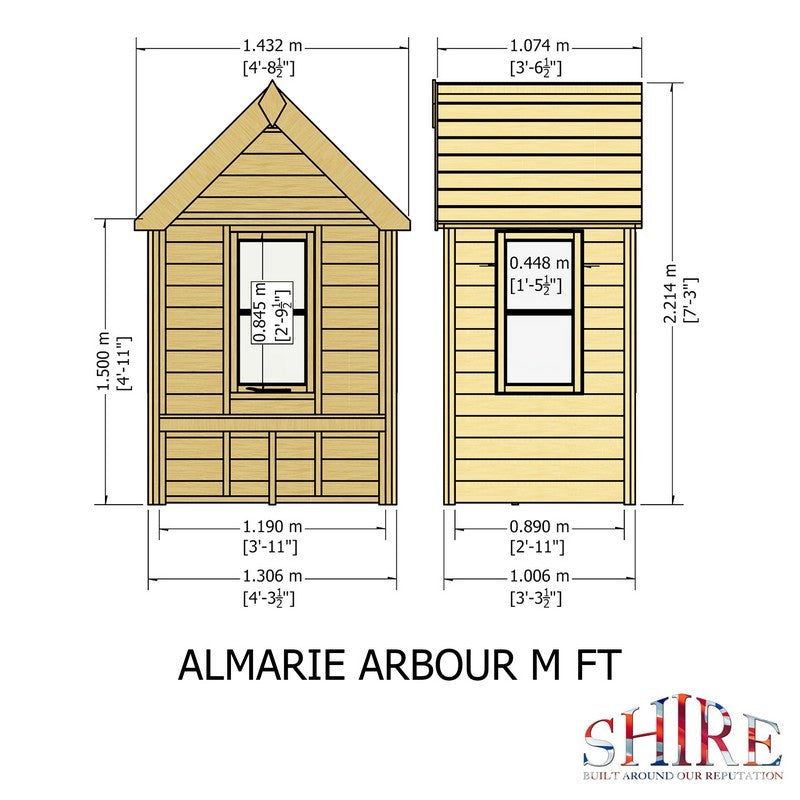 Shire Almarie 3' 3" x 4' 3" Apex Garden Arbour - Classic Pressure Treated Shiplap