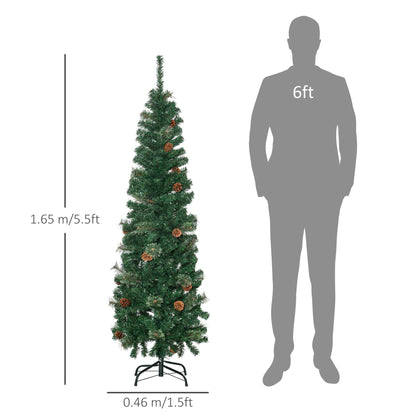 Homcom 5.5FT Tall Pencil Slim Artificial Christmas Tree with Realistic Branches