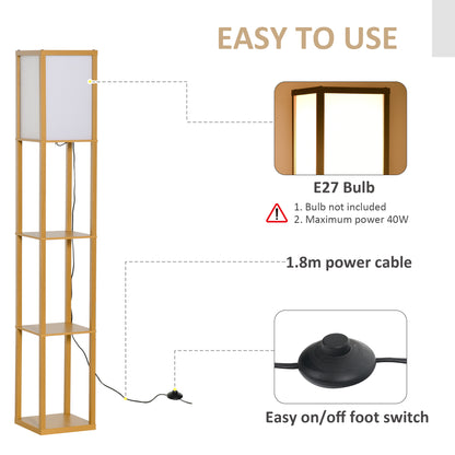 Homcom 4-Tier Floor Lamp Standing Lamp with Storage Shelf for Home Office Dorm Natural