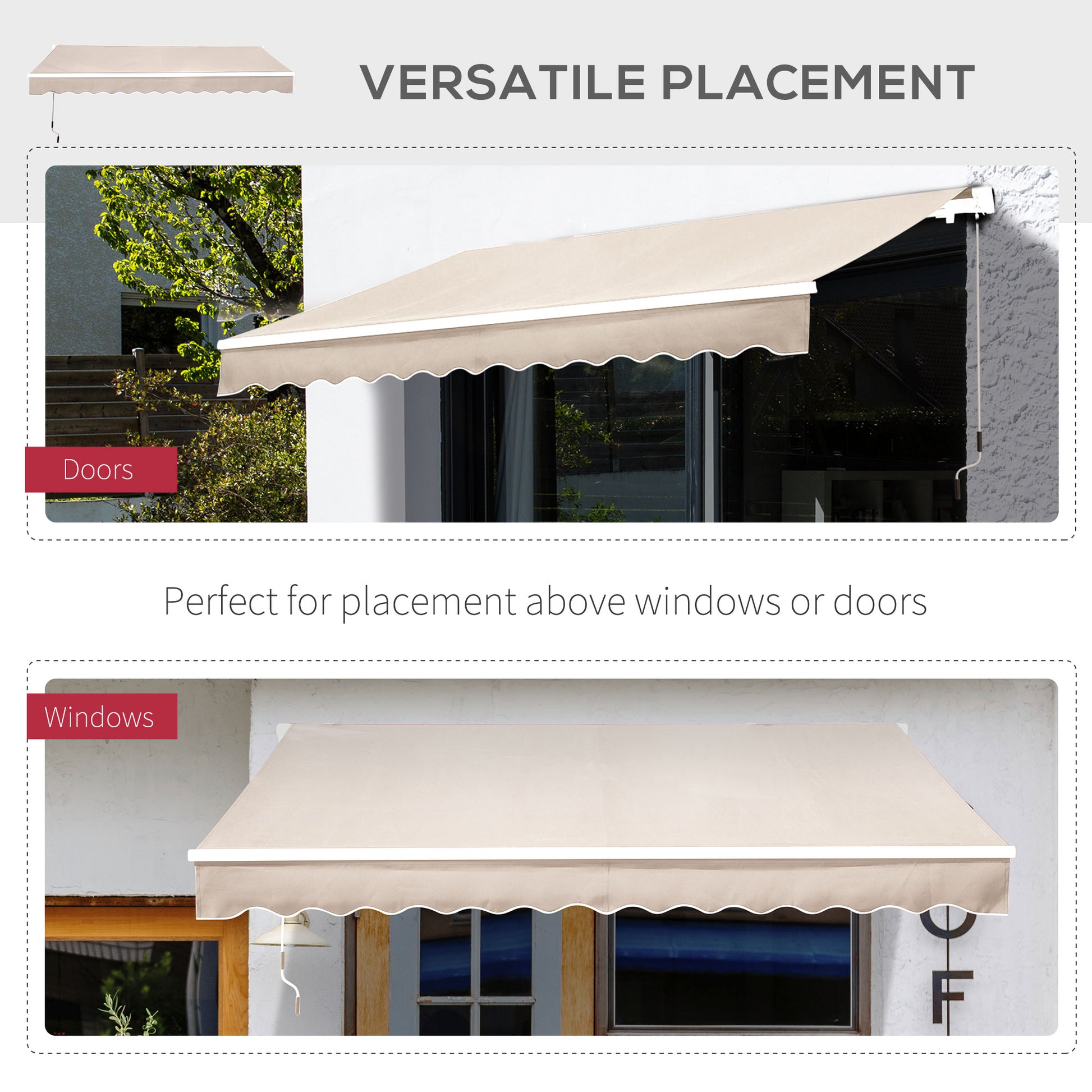 Outsunny 3.5M x 2.5M Manual Awning Canopy Retractable Sun Shade Shelter for Garden Patio