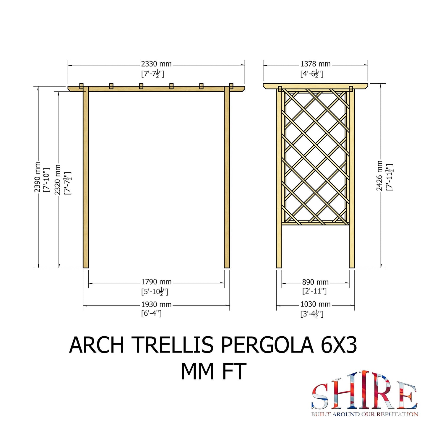 Shire 3' 4" x 6' 3" Garden Arch - Classic Pressure Treated