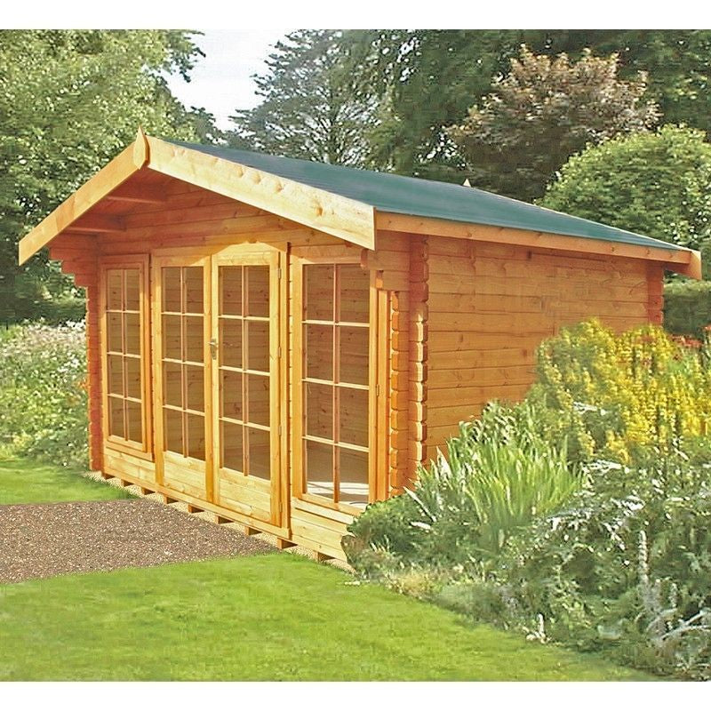 Shire Argyll 11' 9" x 7' 10" Apex Log Cabin - Premium 44mm Cladding Tongue & Groove