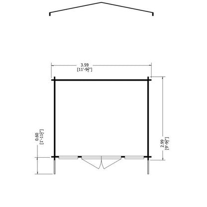 Shire Argyll 11' 9" x 9' 9" Apex Log Cabin - Premium 34mm Cladding Tongue & Groove