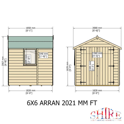 Shire Arran 5' 10" x 5' 10" Apex Shed - Premium Dip Treated Shiplap