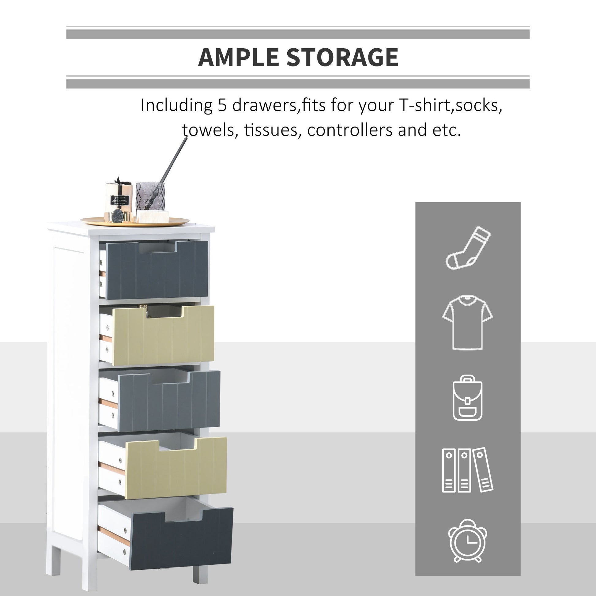 Homcom Chest of Drawers Storage Side Cabinet w/ 5 Detachable Drawers Home Furniture