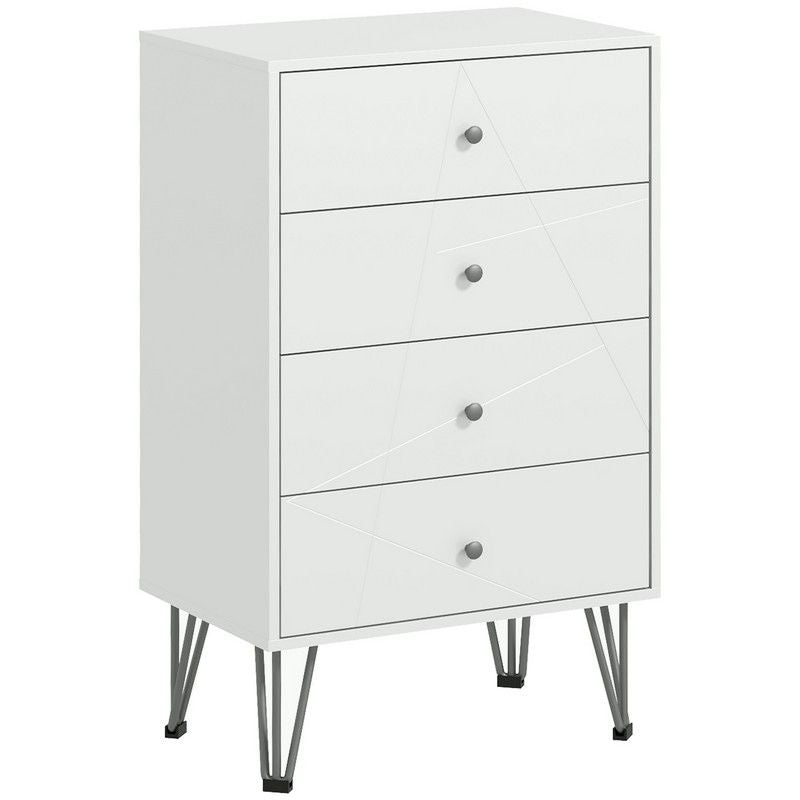 Homcom Tall Chest Of Drawers 4-Drawer Dresser For Bedroom Modern Storage Cabinets With Hairpin Legs White