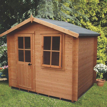 Shire Avesbury 7' 4" x 6' 11" Apex Log Cabin - Premium 19mm Cladding Log Clad