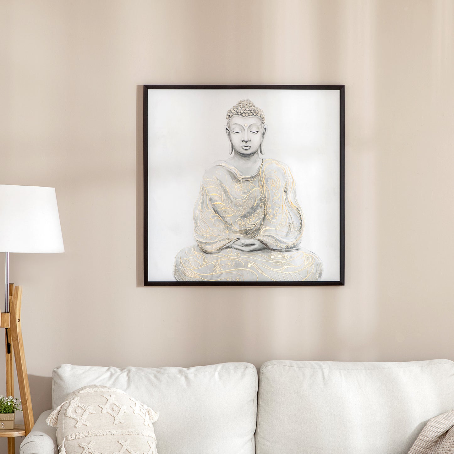 Homcom Canvas Wall Art Gold Textured Buddha Sit in Meditation