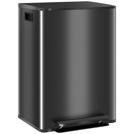 60L Dual Compartment Stainless Steel Bin, with Deodoriser Holders - Black-0