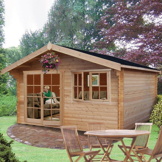 Shire Abbeyford 15' 6" x 9' 9" Apex Log Cabin - Premium 44mm Cladding Tongue & Groove