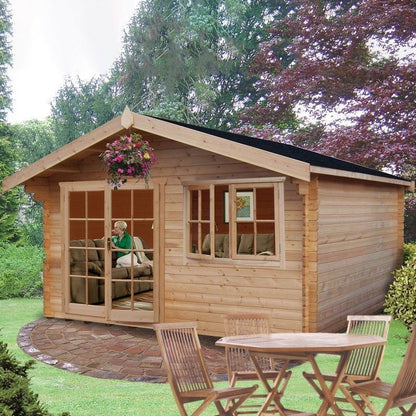 Shire Abbeyford 13' 8" x 13' 8" Apex Log Cabin - Premium 34mm Cladding Tongue & Groove