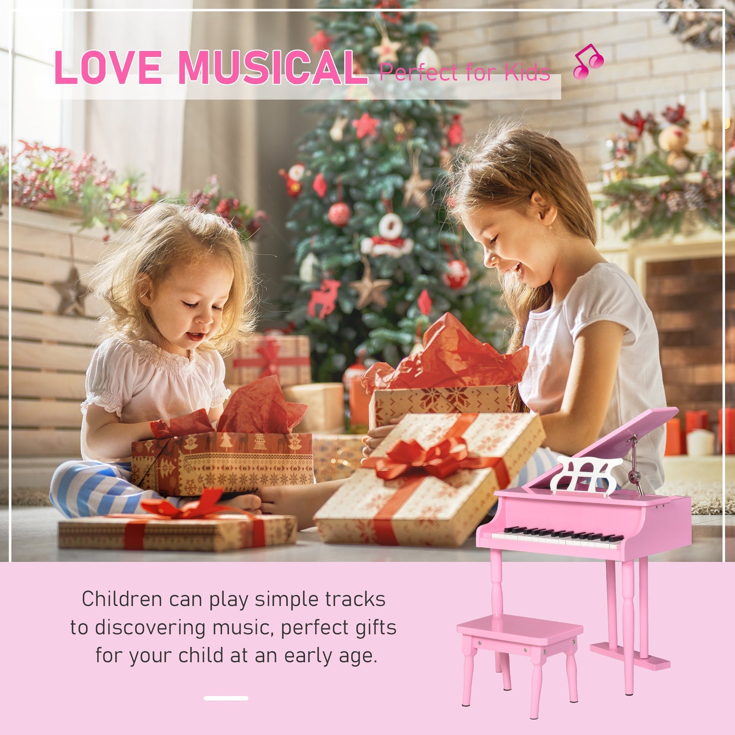 Homcom 30 Keys Mini Kids Piano For Child With Music Stand And Bench Best Gifts Toy