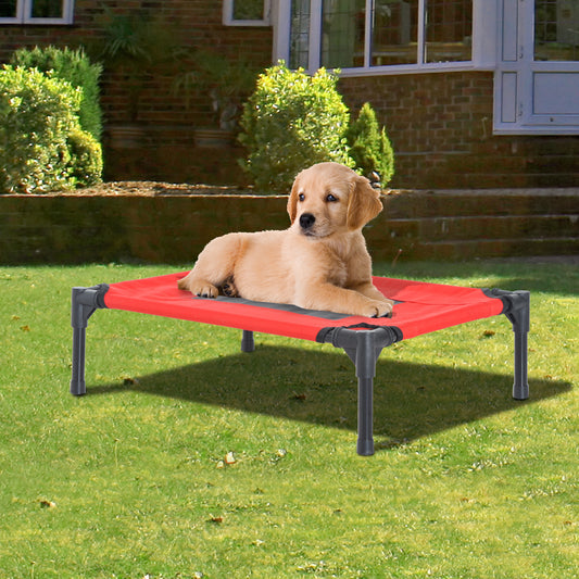 Pawhut Elevated Pet Bed Portable Camping Raised Dog Bed With Metal Frame Black Red (Small)