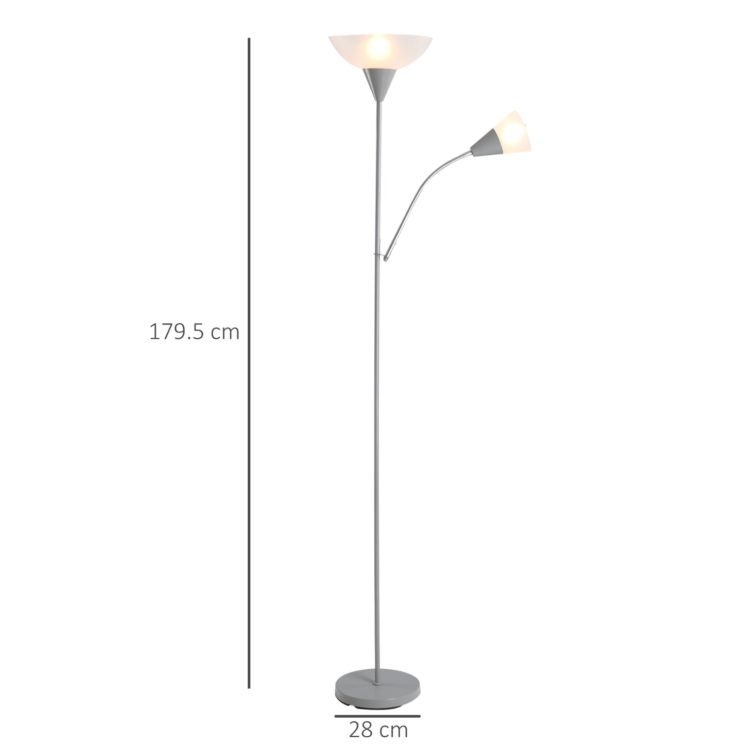 Homcom Modern Floor Reading Lamp 2 Adjustable Heads Light Steel Base Living Room Bedroom Office