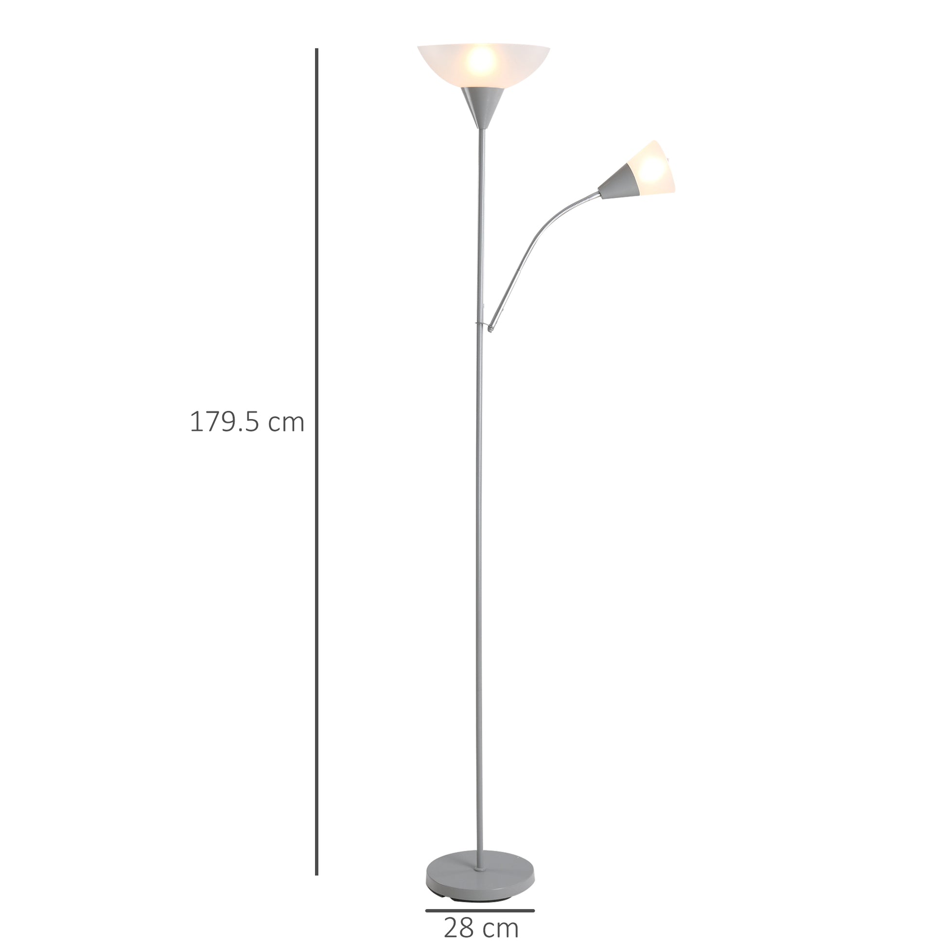 Homcom Modern Floor Reading Lamp 2 Adjustable Heads Light Steel Base Living Room Bedroom Office