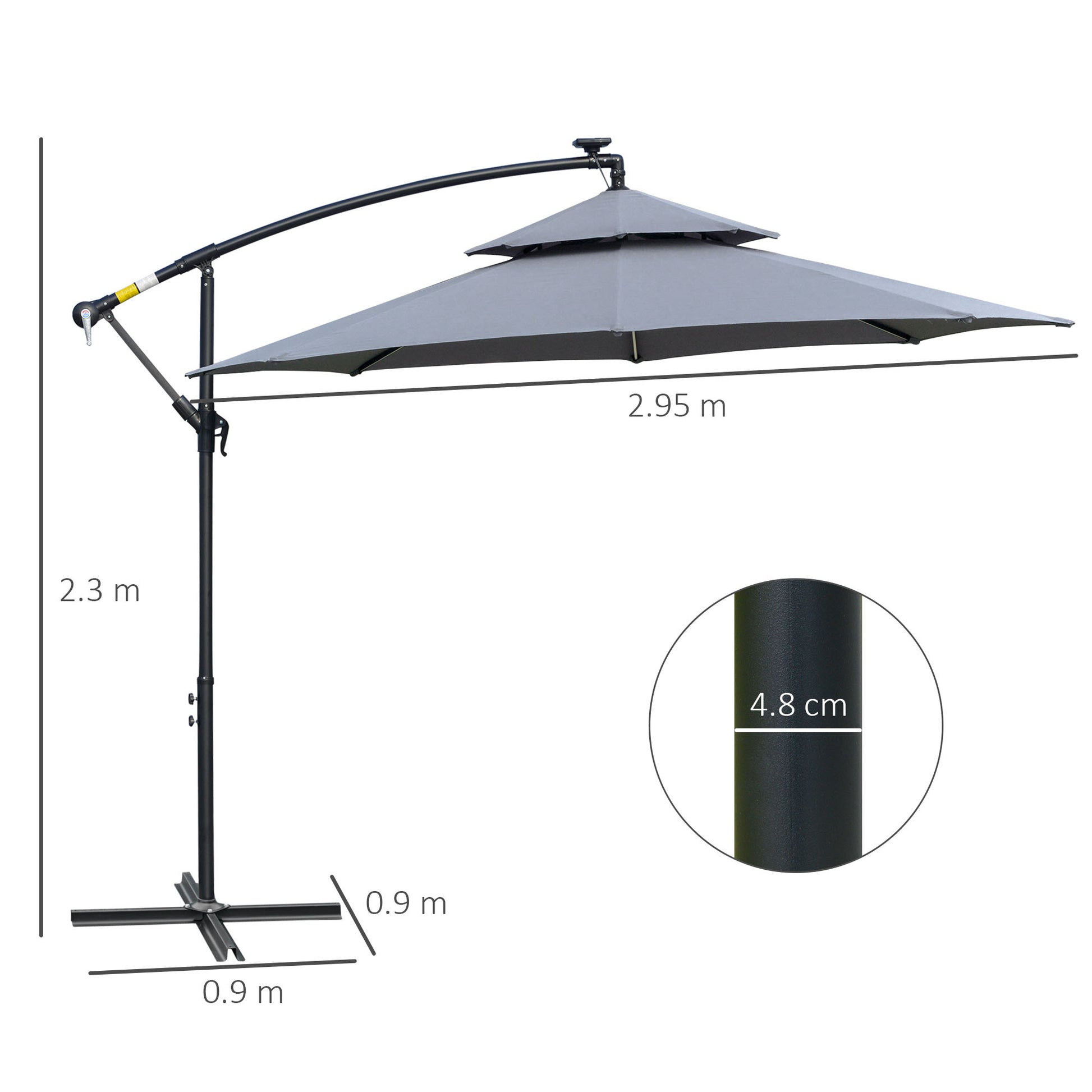 Outsunny 3(m) Cantilever Banana Parasol Hanging Umbrella with Double Roof