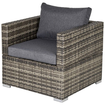 Outsunny Outdoor Patio Furniture Single Rattan Sofa Chair Padded Cushion All Weather For Garden Poolside Balcony Deep Grey