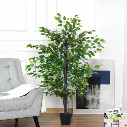 Outsunny 145cm Artificial Banyan Plant Faux Decorative Tree W/ Cement Pot Vibrant Greenery Shrubbery Indoor Outdoor Accessory