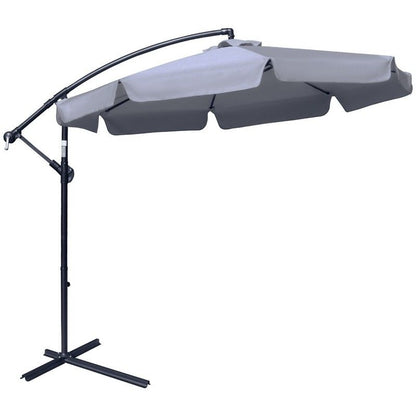 Outsunny 2.7M Garden Banana Parasol Cantilever Umbrella With Crank Handle And Cross Base For Outdoor