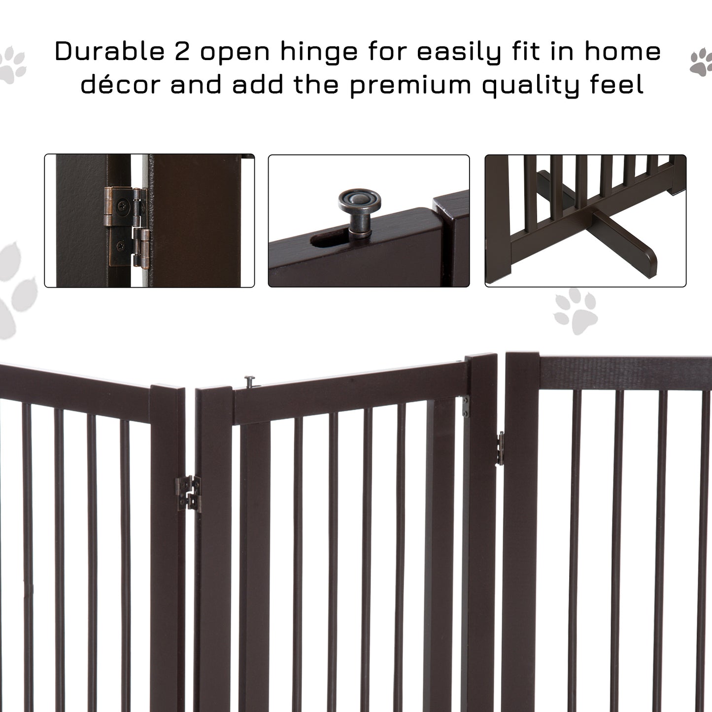 PawHut Pet Gate Medium-density fibreboard Freestanding Expandable Dog Gate w/ Latched Door Brown