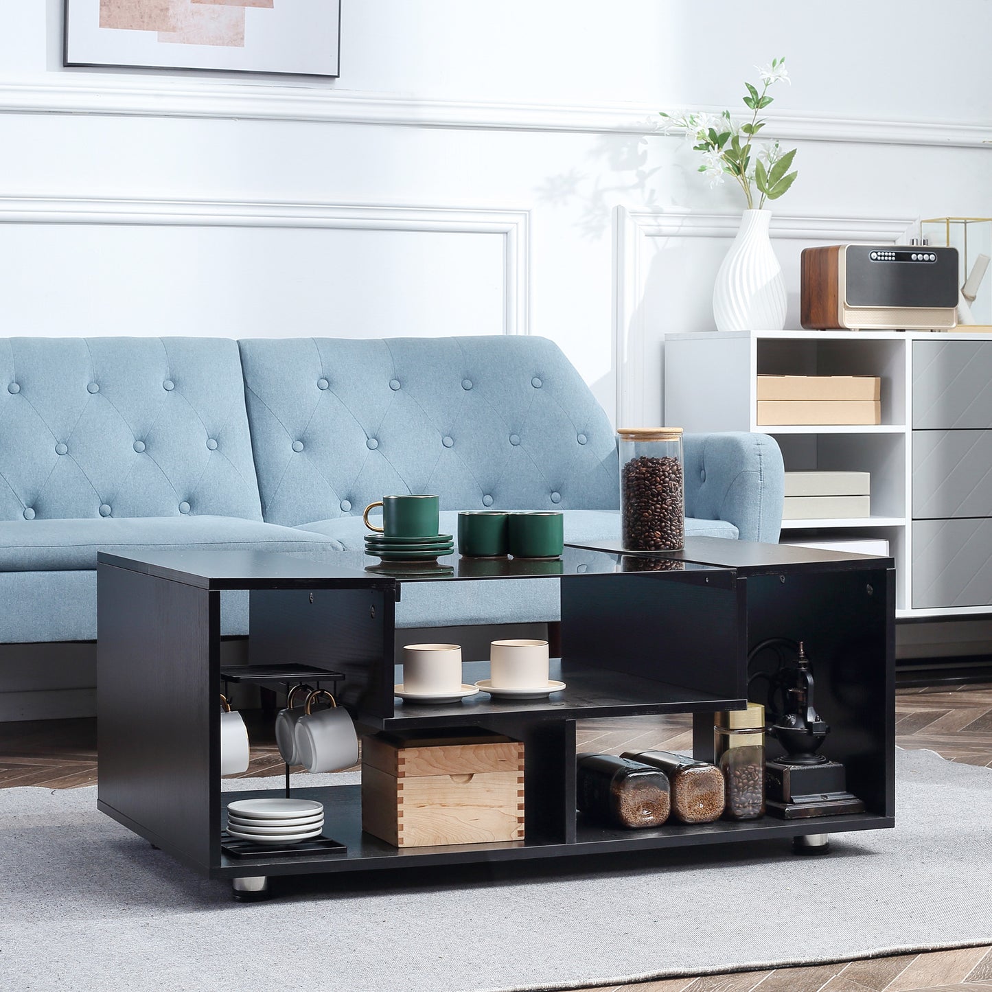 Homcom Modern Coffee Table with Tempered Glass Top