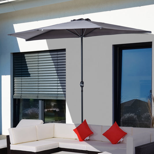 Outsunny 3 m Half Round Umbrella Parasol-Grey