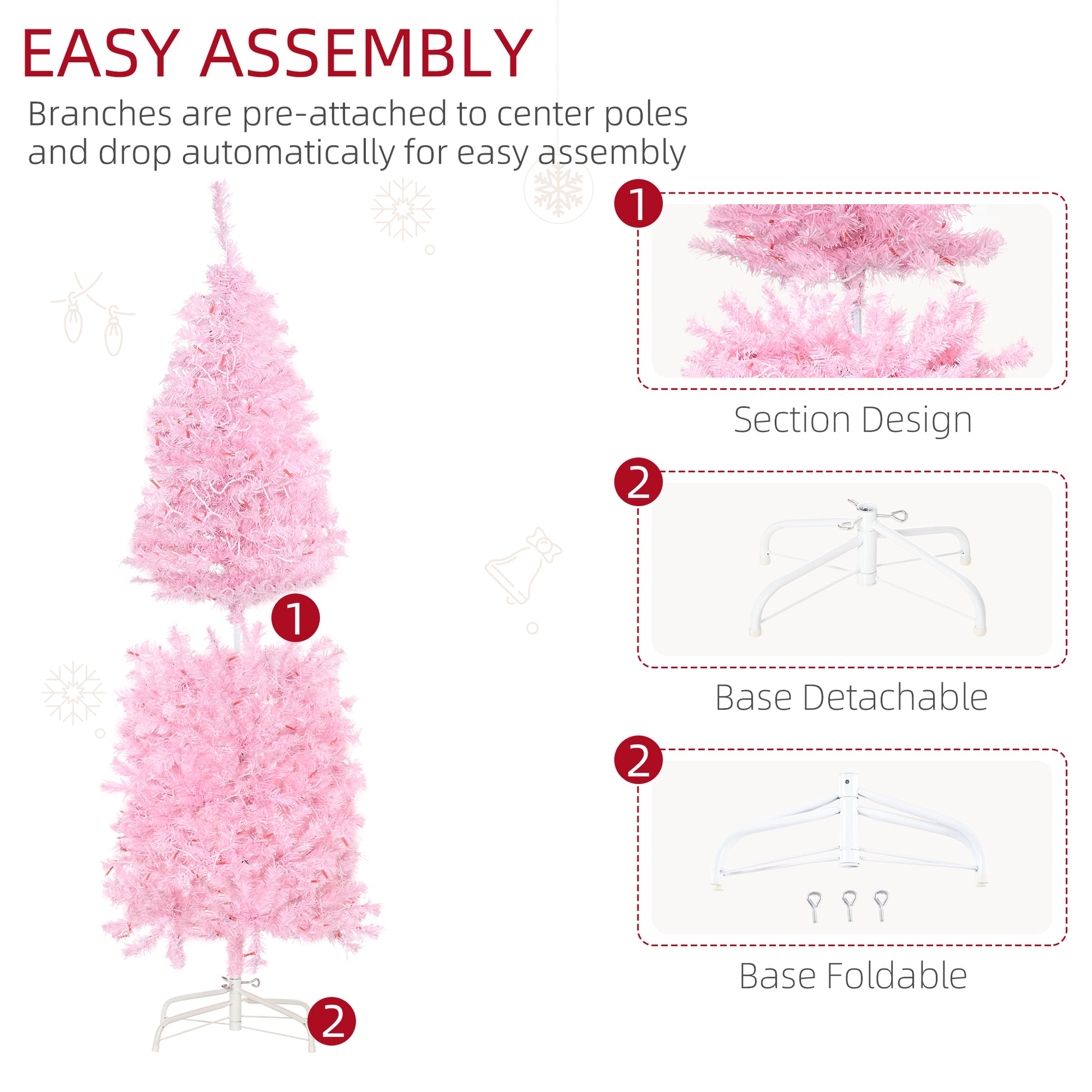Homcom 5FT Tall Prelit Pencil Slim Artificial Christmas Tree with Realistic Branches