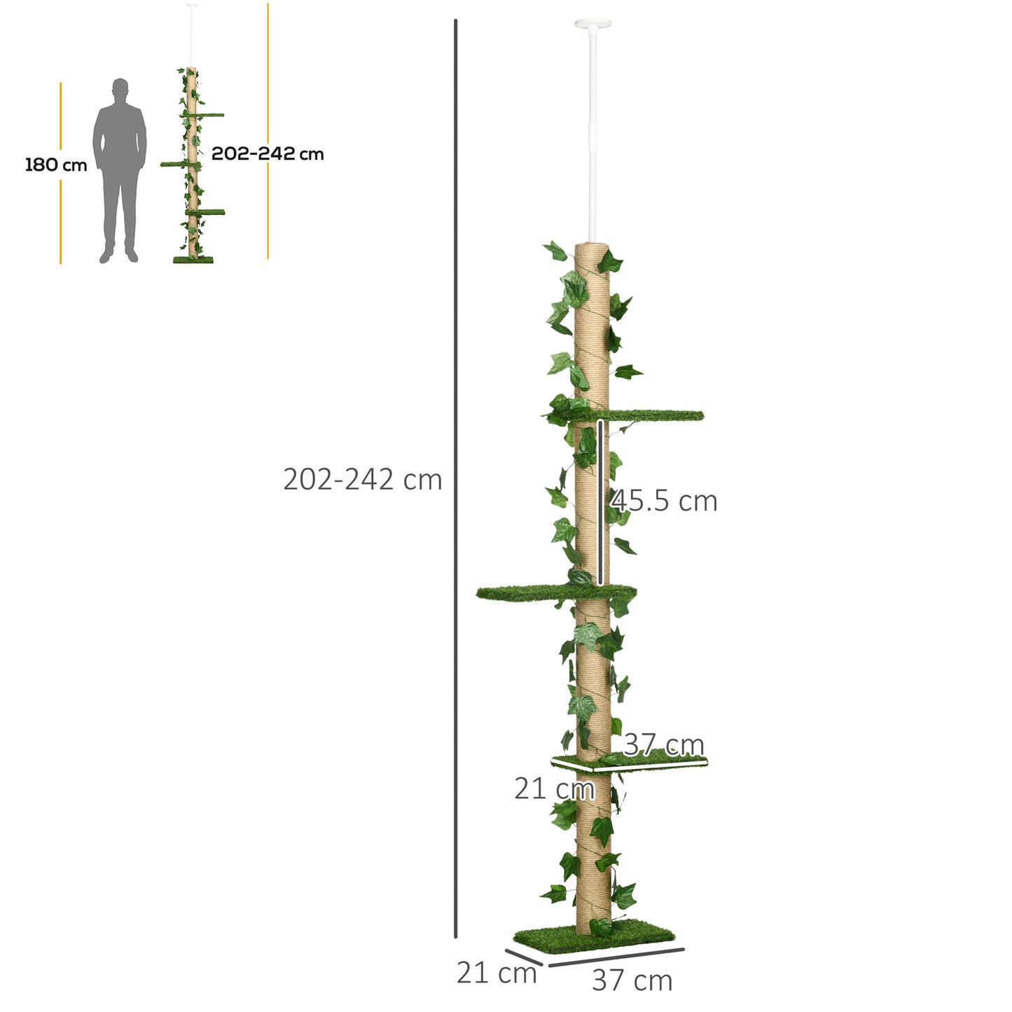 PawHut 242cm Adjustable Floor-To-Ceiling Cat Tree