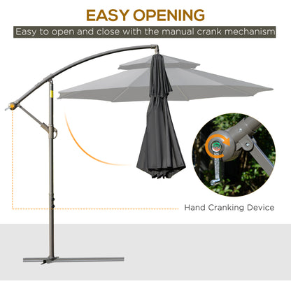 Outsunny 2.7m Garden Banana Parasol Cantilever Umbrella with Crank Handle