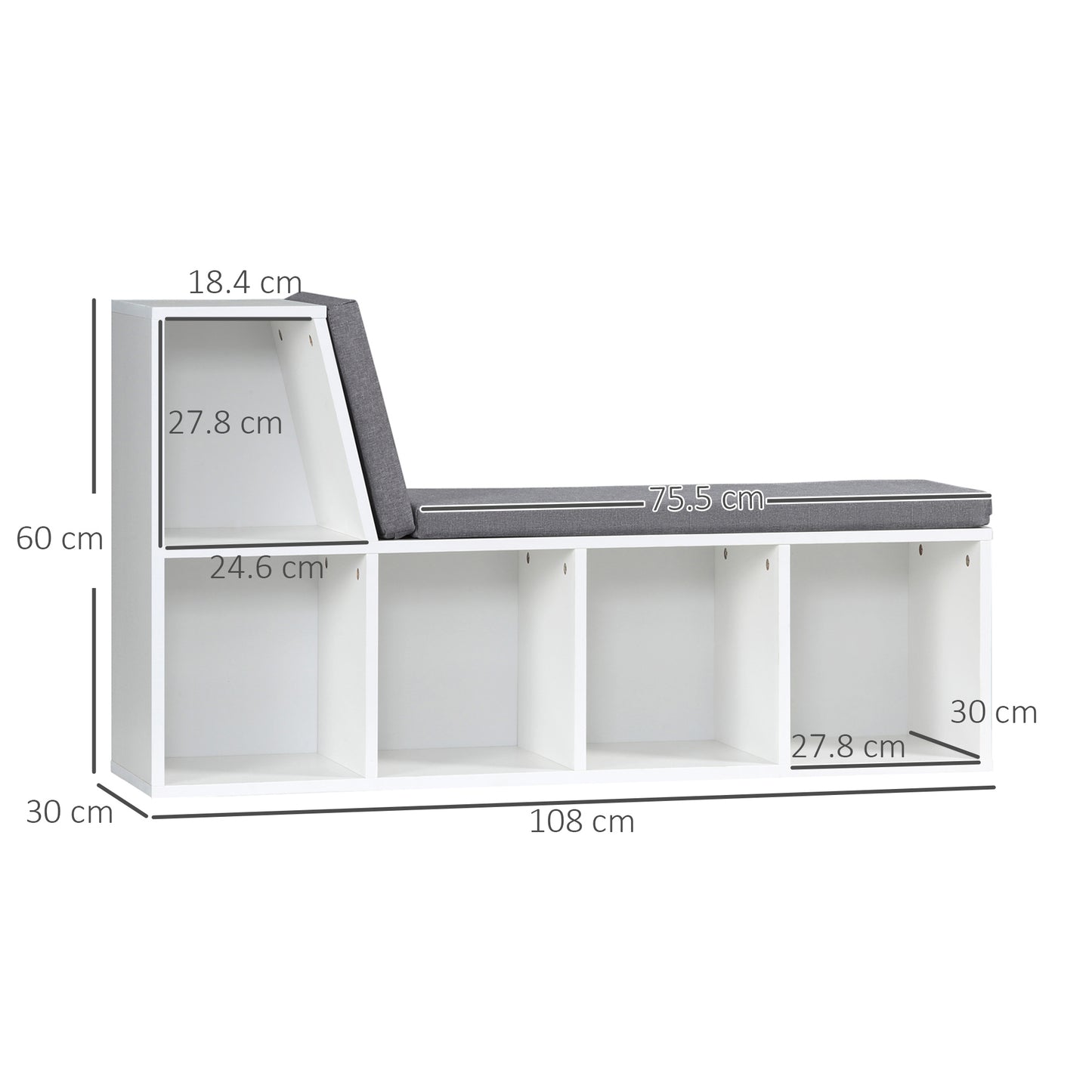 Homcom Bookcase Storage Shelf with Cushioned Reading Seat