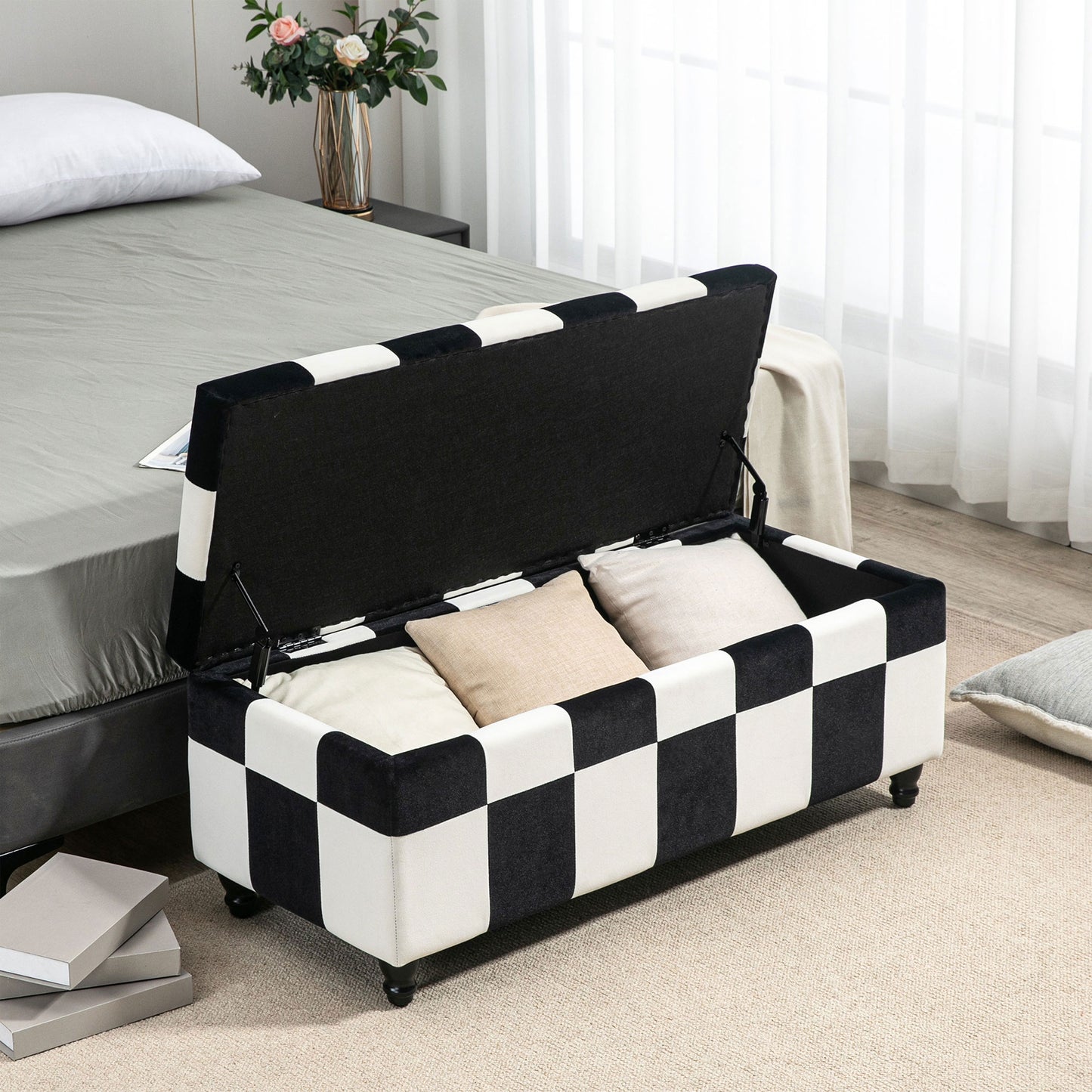 Homcom 114 x 47 x 47cm Velvet Storage Ottoman