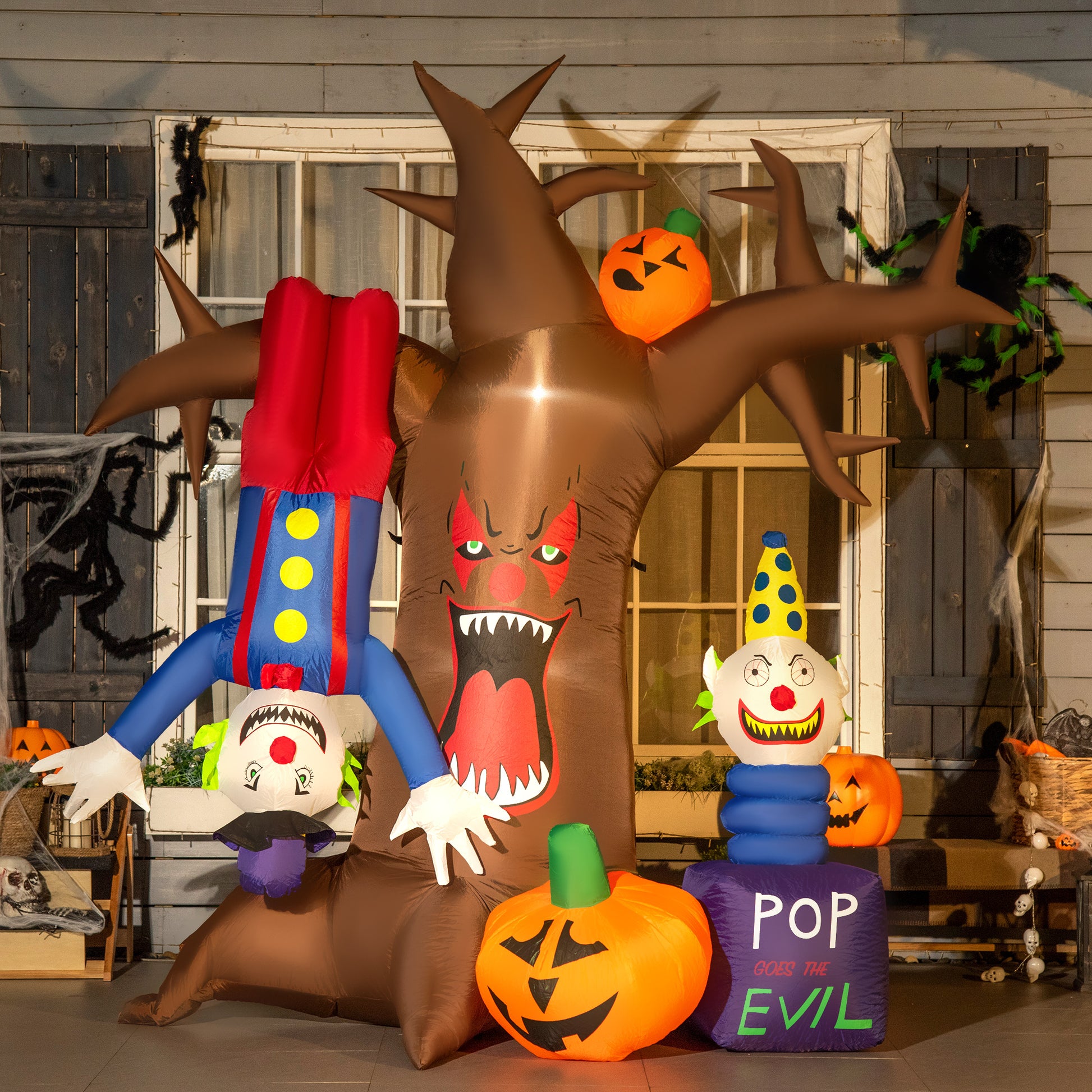 Outsunny 7ft Inflatable Halloween Ghost Tree with Upside-down Clown Pumpkins