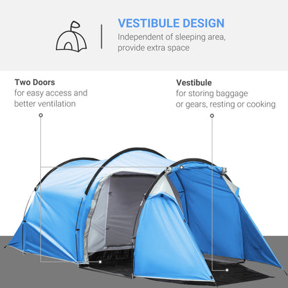 Outsunny 2-3 Man Tunnel Tents w/ Vestibule Camping Tent Porch Air Vents Rainfly Weather-Resistant Shelter Fishing Hiking Festival Shelter Home