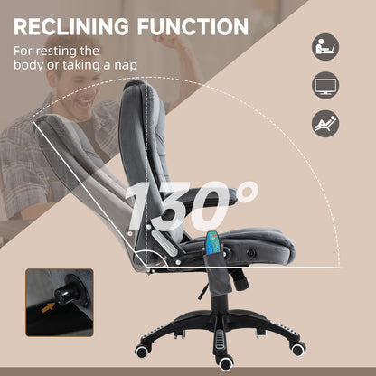 Vinsetto Massage Recliner Chair Heated Office Chair With Six Massage Points Velvet-Feel Fabric 360 Swivel Wheels Grey