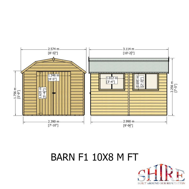 Shire Barn 9' 9" x 7' 10" Barn Shed - Premium Coated Shiplap