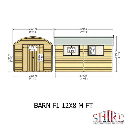 Shire Barn 11' 9" x 7' 10" Barn Shed - Premium Coated Shiplap