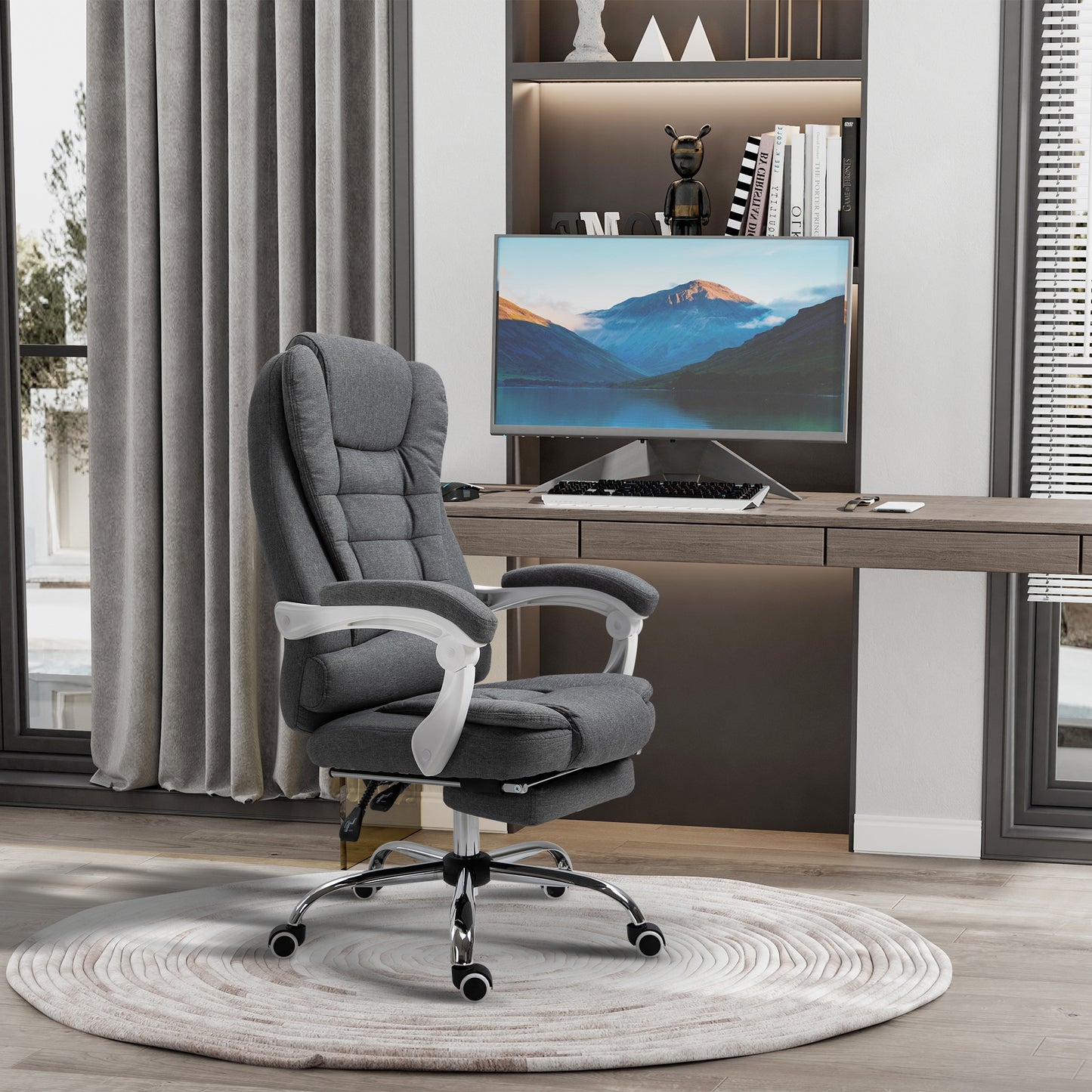 Vinsetto Office Chair with Footrest Computer Swivel Rolling Task Recliner for Home with Retractable Footrest