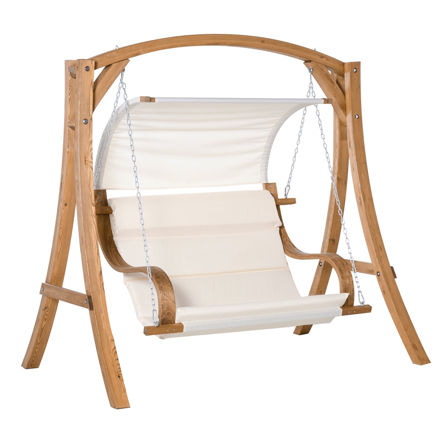 Outsunny Wooden Porch A-Frame Swing Chair With Canopy and Cushion for Patio Garden Yard