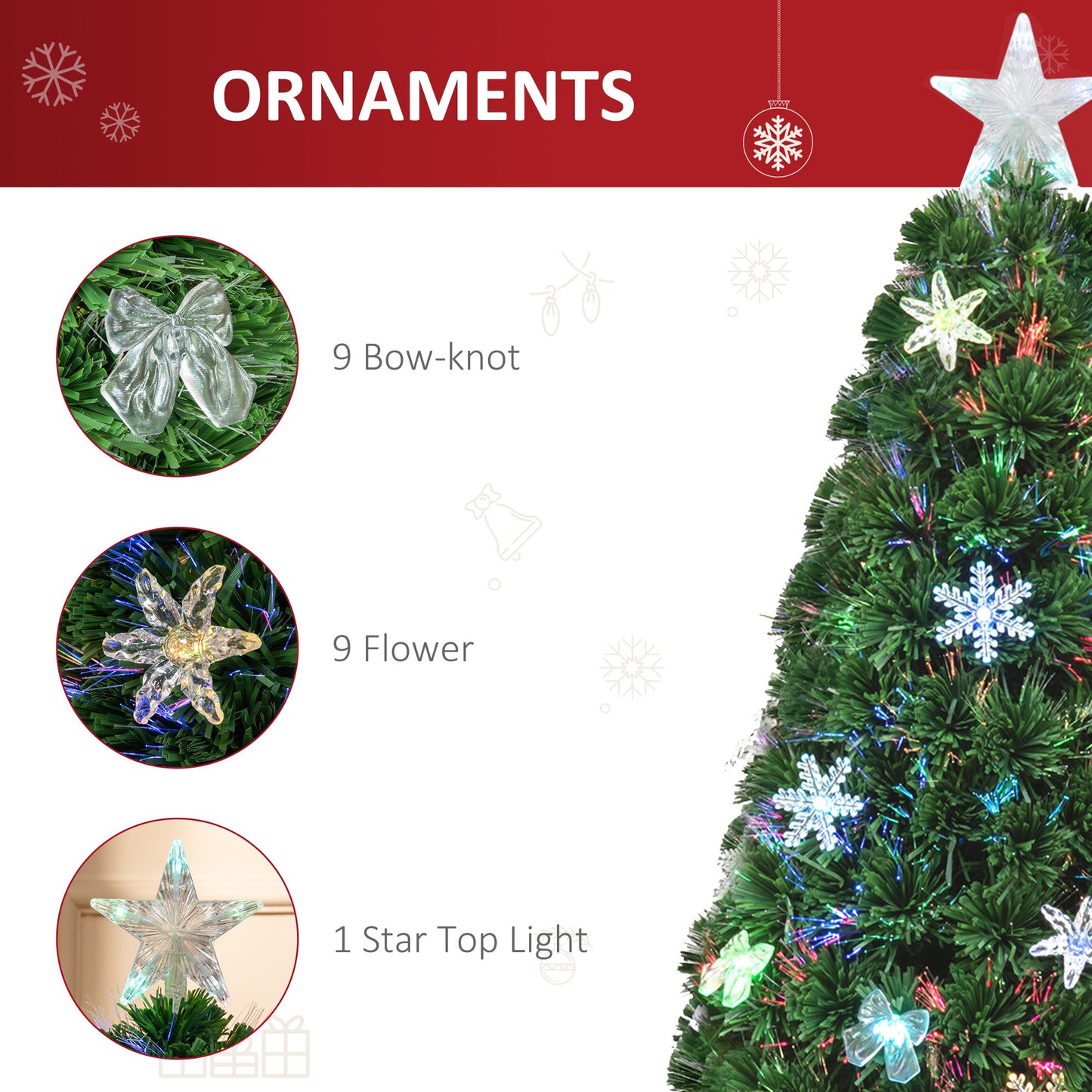 Homcom 4FT Prelit Artificial Christmas Tree Fiber Optic LED Light Holiday Home Xmas Decoration Tree with Foldable Feet