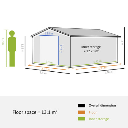 Galvanised 13 x 11' Sliding Double Door Apex Garden Shed With Ventilation Steel Grey by Steadfast