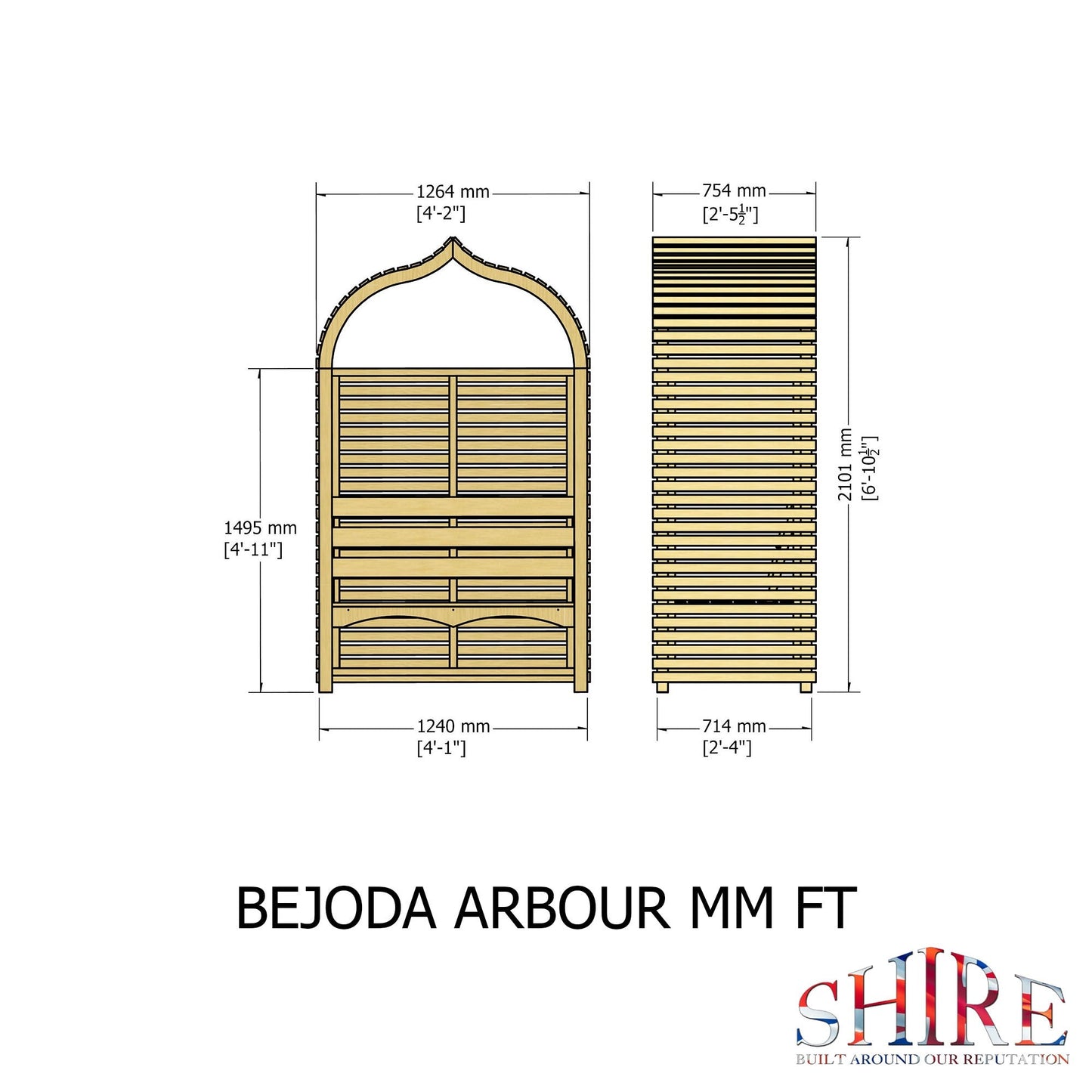 Shire Bejoda 2' 4" x 4' Apex Garden Arbour - Classic Pressure Treated Slatted