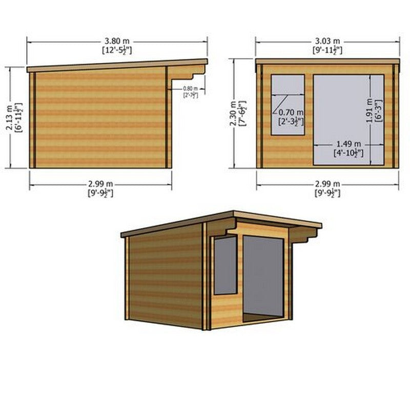 Shire Belgravia 9' 9" x 9' 9" Pent Log Cabin - Classic 28mm Cladding Tongue & Groove