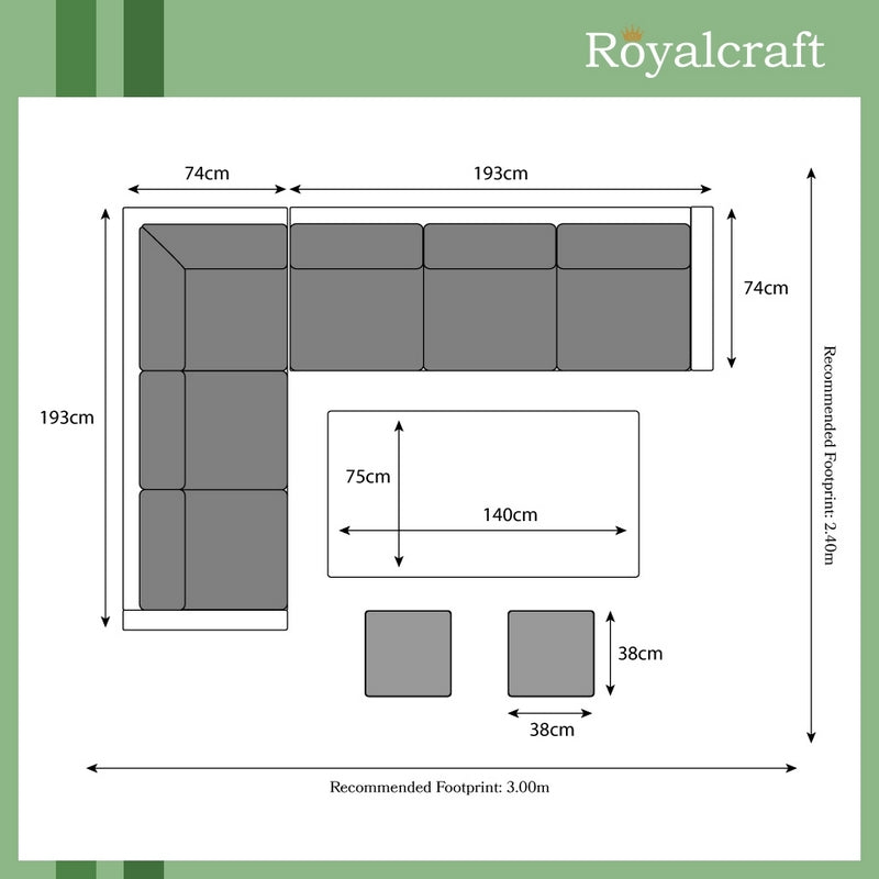 Marseille Rattan Garden Corner Sofa by Royalcraft - 8 Seats Ivory Cushions