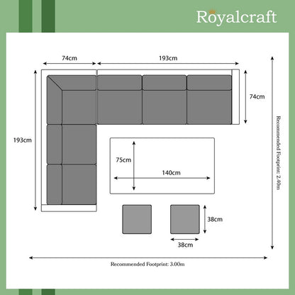 Marseille Rattan Garden Corner Sofa by Royalcraft - 8 Seats Ivory Cushions