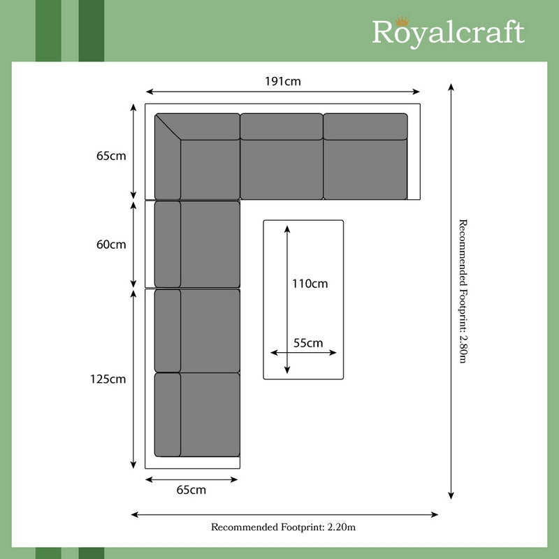 Marseille Rattan Garden Corner Sofa by Royalcraft - 5 Seat Ivory Cushions