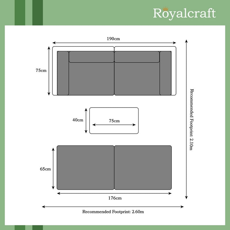 Marseille Rattan Garden Sofa Set by Royalcraft - 4 Seats Ivory Cushions - Croft Home & Garden