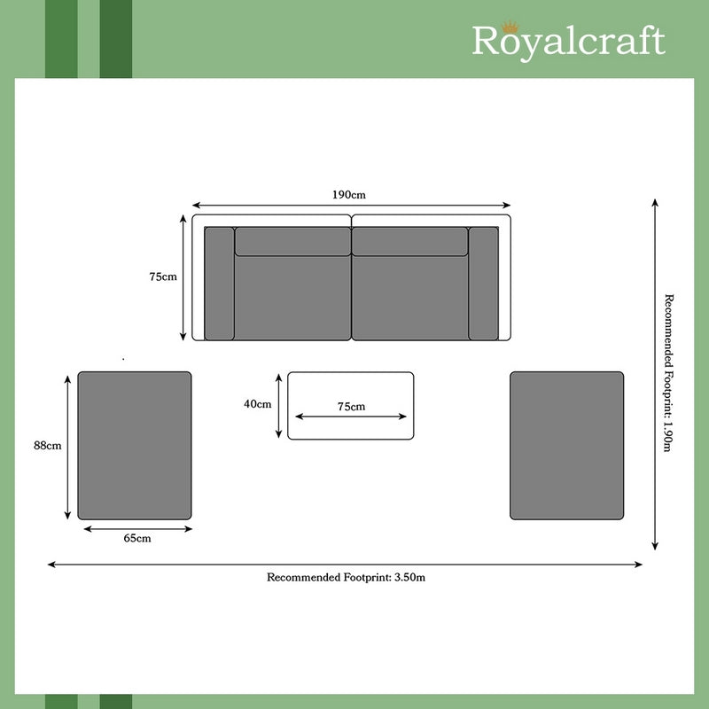 Marseille Rattan Garden Sofa Set by Royalcraft - 4 Seats Ivory Cushions - Croft Home & Garden