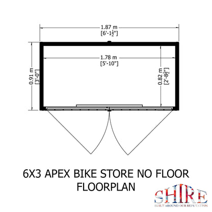 Shire Wentworth 6' x 2' 11" Apex Bike Store - Premium Dip Treated Shiplap